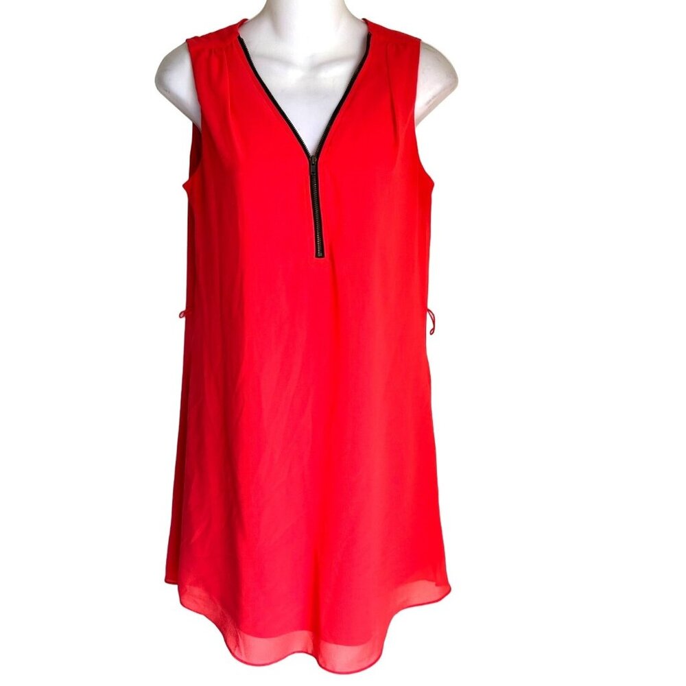 IZ Byer Womens Small  Orange V-Neck Sleeveless Top With Zipper Detail
